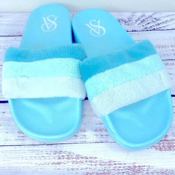 Victoria's Secret Striped Faux Fur Slides size Large - Picture 7 of 14